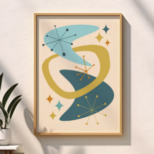 Mid Century Atomic Age 7 Blue, Mustard Poster