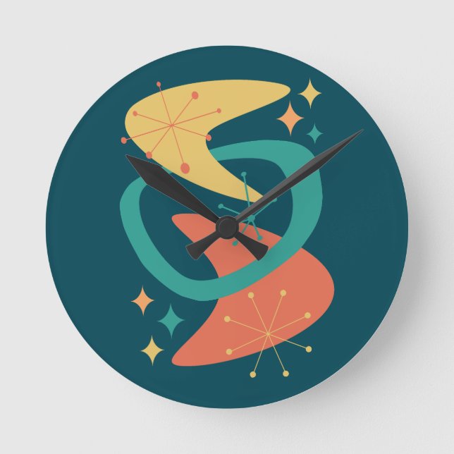 Mid Century Atomic Age 7 Charcoal Round Clock (Front)