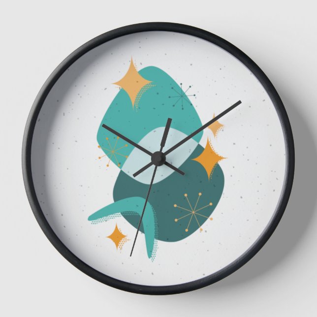 Mid-Century Atomic Age Abstract 17 Throw Pillow Clock (Front)