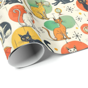 Mid-Century Atomic Age Cats Retro Pattern Wrapping Paper