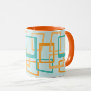 Mid Century Atomic Age Rectangles Aqua, Orange Mug