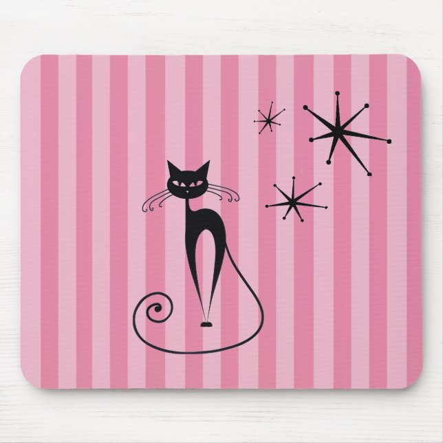 Mid-Century Atomic Black Cat Mousepad  (Front)