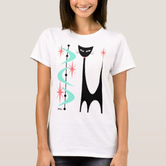 Mid Century Atomic Cat with Aqua Boomerangs T-Shirt