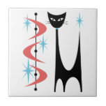 Mid Century Atomic Cat with Pink Boomerangs Tile<br><div class="desc">My Atomic Black Cat design with Pink Boomerangs and Blue Starbursts on a white ceramic tile. All images copyright ©Donna Mibus. My Atomic Cat image is registered with the US Copyright Office. No part of him can be used or copied without permission. Please visit https://donna-mibus.pixels.com/ for more of my work....</div>