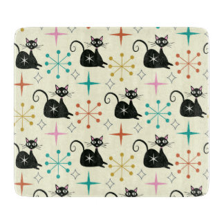 Mid Century Atomic Cat with Starbursts  Cutting Board