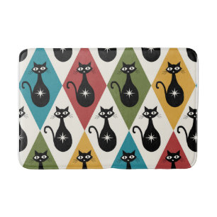 Mid Century Atomic cats on Harlequin diamonds Bath Mat