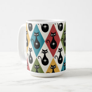 Mid Century Atomic cats on Harlequin diamonds Coffee Mug