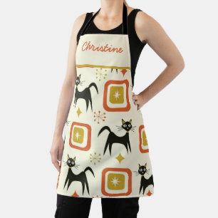 Mid Century Atomic Cats with Vintage squares Name  Apron