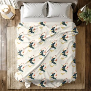 Mid Century Atomic Charcoal Orange Yellow Fleece Blanket