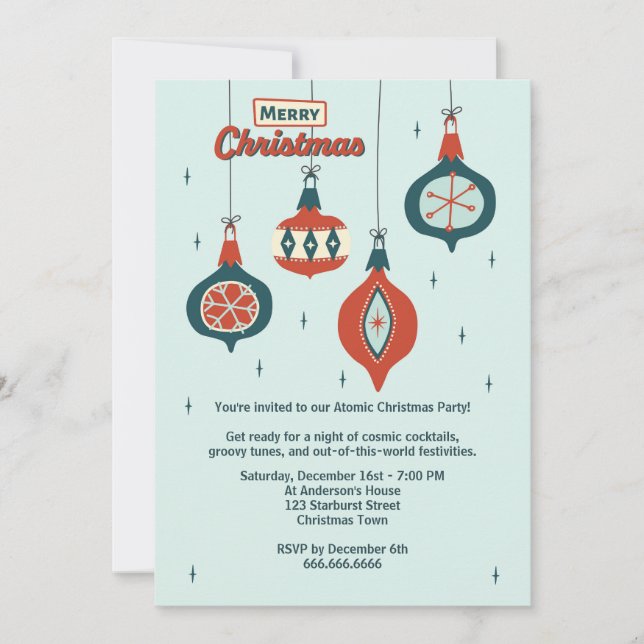 Mid-Century Atomic Christmas Invitation (Front)