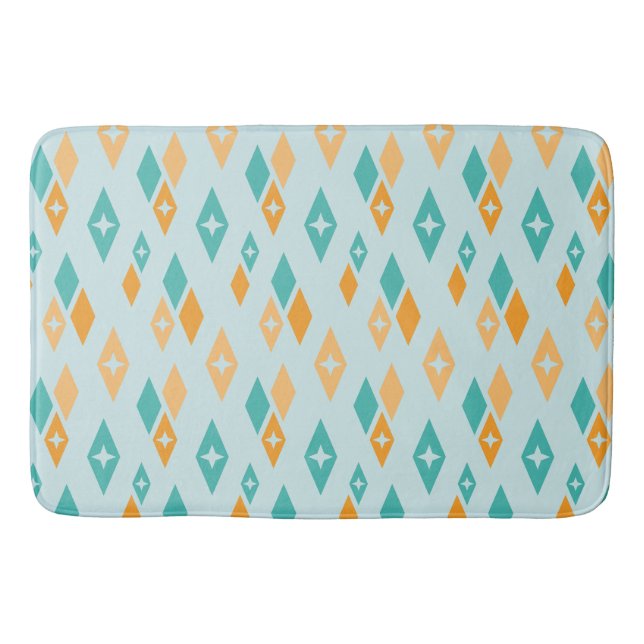 Mid Century Atomic Diamonds Aqua, Teal, Orange Bath Mat (Front)