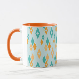 Mid Century Atomic Diamonds Aqua, Teal, Orange Mug