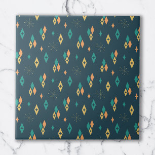 Mid Century Atomic Diamonds Starburst Teal, Yellow Tile
