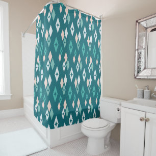 Mid Century Atomic Diamonds Teal, Peach, Pale Blue Shower Curtain
