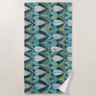 Mid Century Atomic Drops Blue Green Pattern Beach Towel