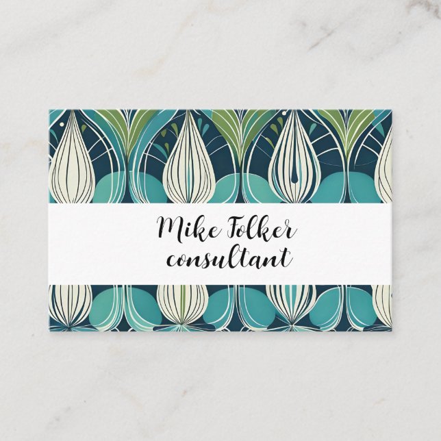 Mid Century Atomic Drops Blue Green Pattern Business Card (Front)