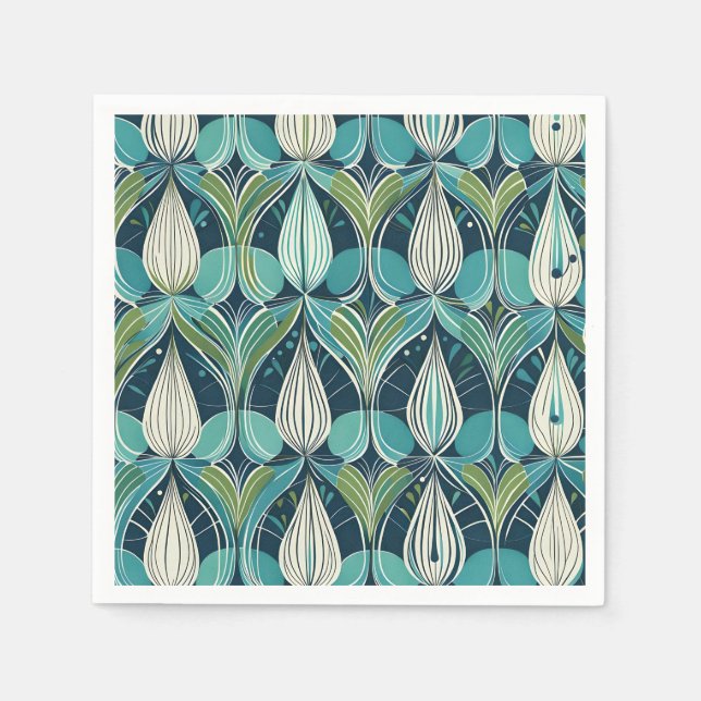 Mid Century Atomic Drops Blue Green Pattern Napkin (Front)