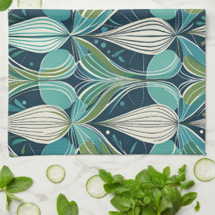 Mid Century Atomic Drops Blue Green Pattern Tea Towel