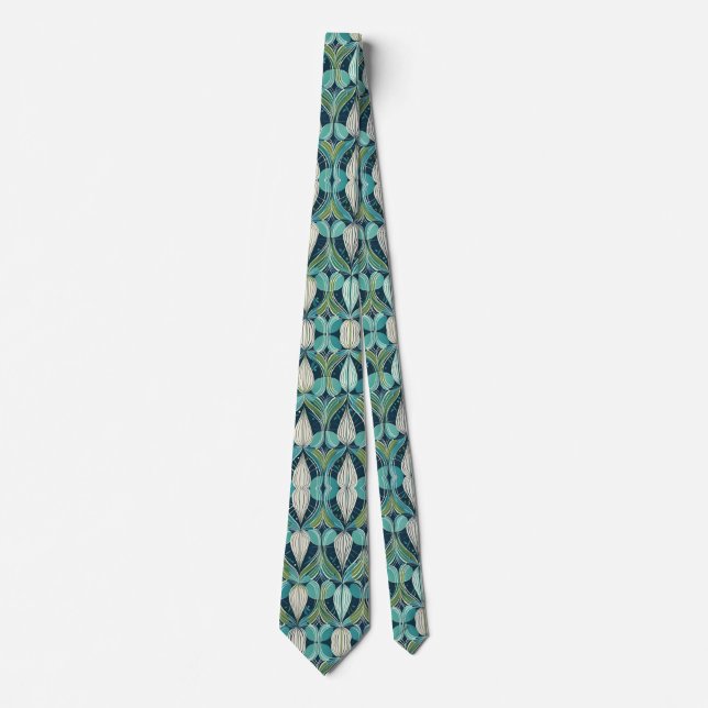 Mid Century Atomic Drops Blue Green Pattern Tie (Front)