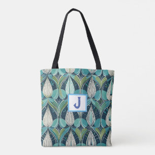 Mid Century Atomic Drops Blue Green Pattern Tote Bag