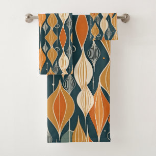Mid Century Atomic Drops Ochre Modern Retro Bath Towel Set
