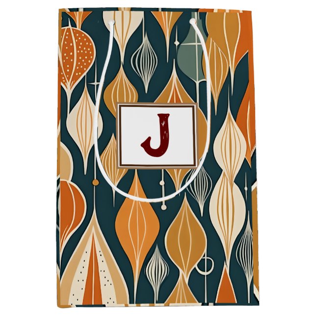 Mid Century Atomic Drops Ochre  Modern Retro  Medium Gift Bag (Front)