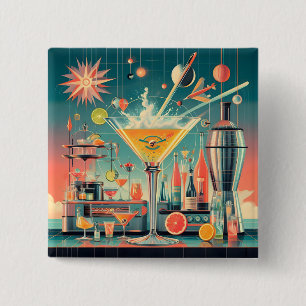 Mid Century Atomic Futuristic Citrus Martini Bar 15 Cm Square Badge