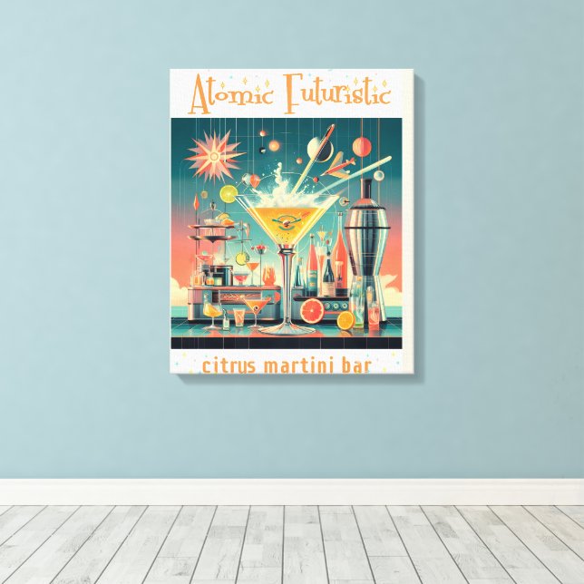 Mid Century Atomic Futuristic Citrus Martini Bar Canvas Print (Insitu(Wood Floor))