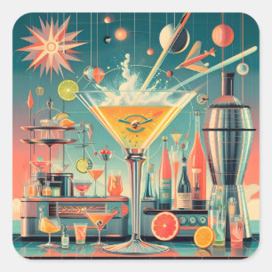 Mid Century Atomic Futuristic Citrus Martini Bar Square Sticker