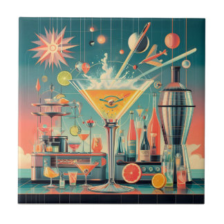 Mid Century Atomic Futuristic Citrus Martini Bar Tile