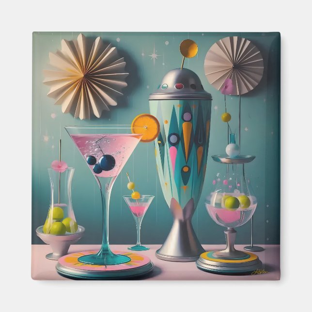 Mid Century Atomic Futuristic Cocktail Time Magnet (Front)