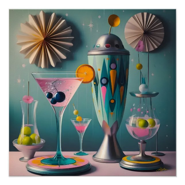 Mid Century Atomic Futuristic Cocktail Time Poster (Front)
