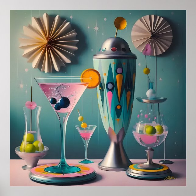 Mid Century Atomic Futuristic Cocktail Time Poster (Front)