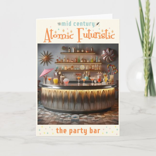 Mid Century Atomic Futuristic Party Bar Card (Front)