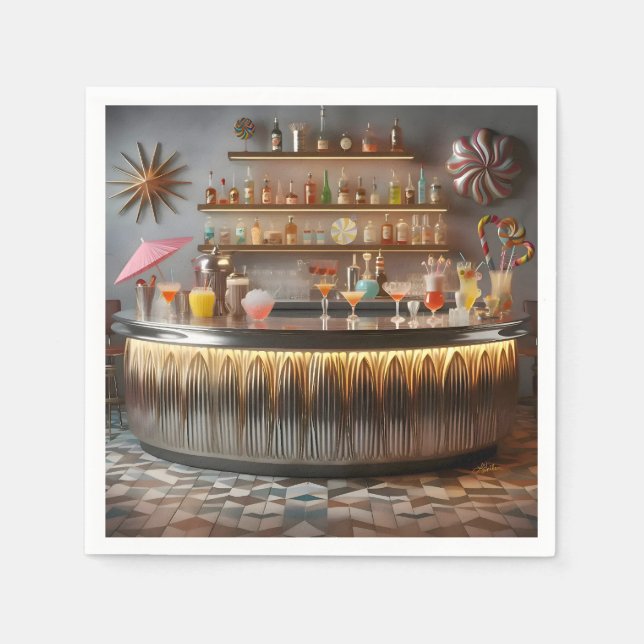 Mid Century Atomic Futuristic Party Bar Napkin (Front)