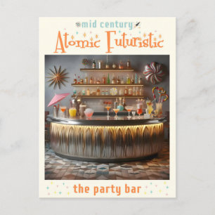 Mid Century Atomic Futuristic Party Bar Postcard