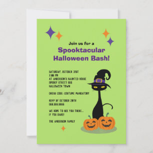 Mid-Century Atomic Halloween Cat Invitation