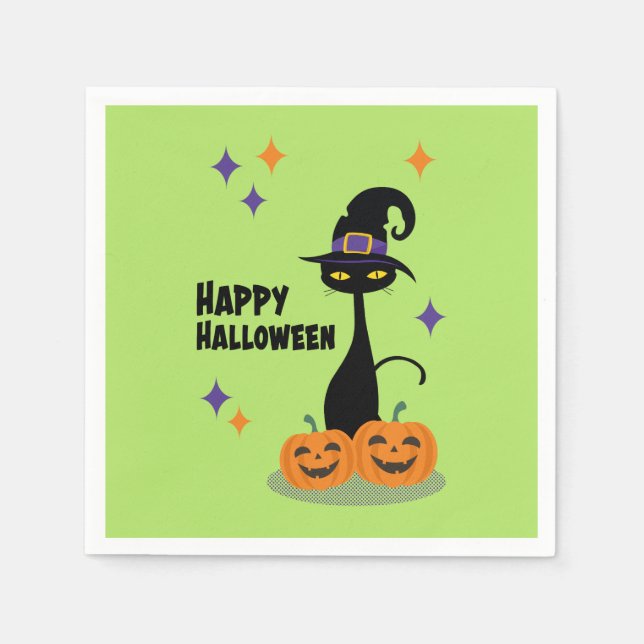 Mid-Century Atomic Halloween Cat  Napkin (Front)