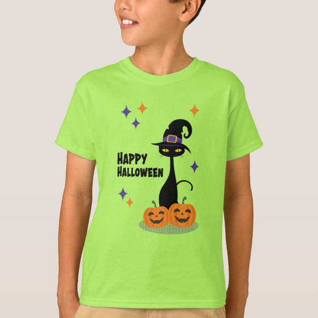 Mid-Century Atomic Halloween Cat T-Shirt (Front)