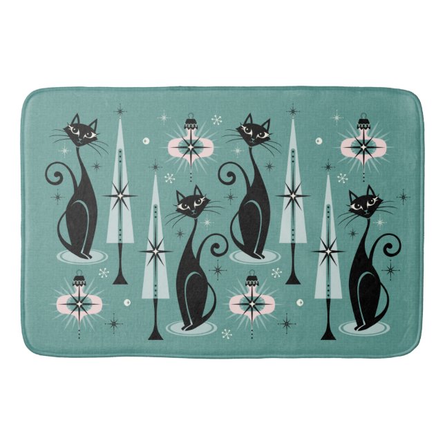Mid Century Atomic Kitty Christmas ©studioxtine Bath Mat (Front)