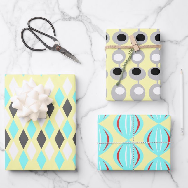 Mid-Century Atomic Patterns Wrapping Paper Sheet (Front)