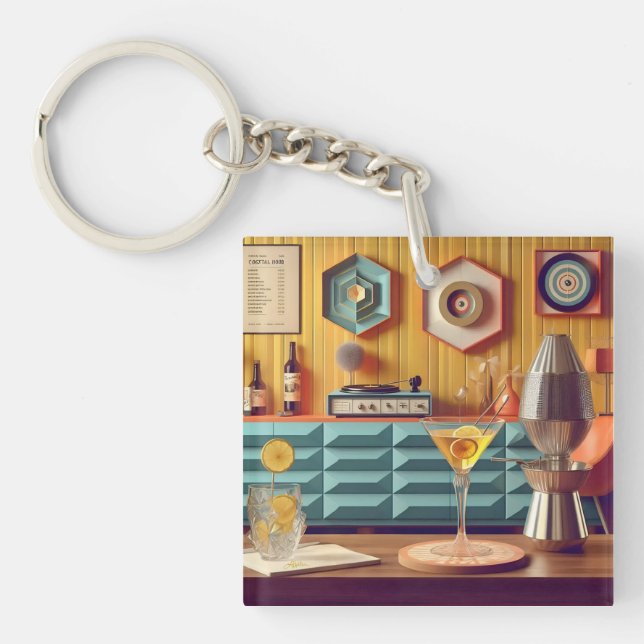 Mid Century Atomic Retro Futuristic Party Room Key Ring (Front)
