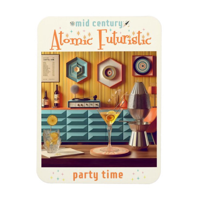 Mid Century Atomic Retro Futuristic Party Room Magnet (Vertical)