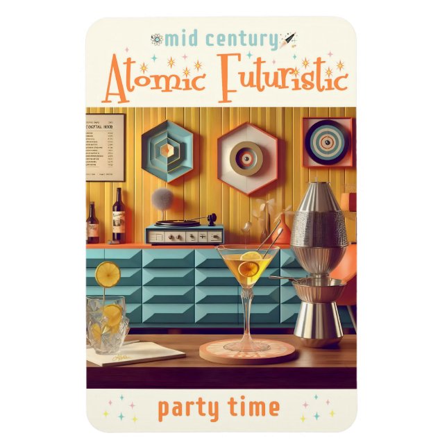 Mid Century Atomic Retro Futuristic Party Room Magnet (Vertical)