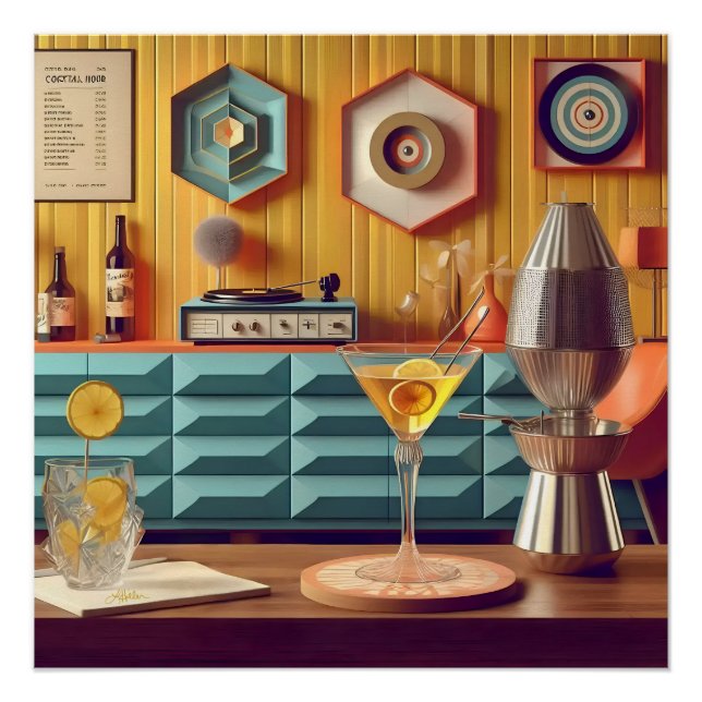 Mid Century Atomic Retro Futuristic Party Room Poster (Front)
