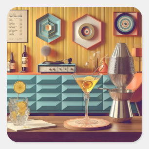 Mid Century Atomic Retro Futuristic Party Room Square Sticker