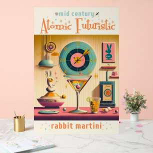Mid Century Atomic Retro Futuristic Rabbit Martini Acrylic Sign