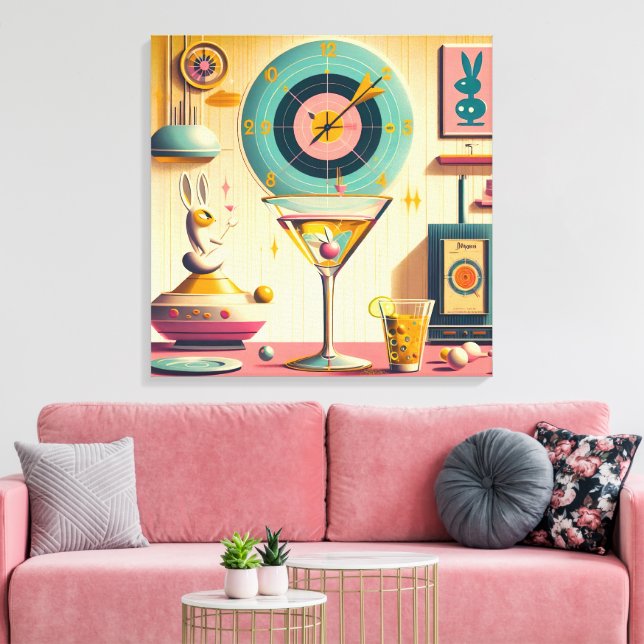 Mid Century Atomic Retro Futuristic Rabbit Martini Canvas Print (Insitu(LivingRoom))