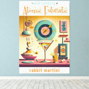 Mid Century Atomic Retro Futuristic Rabbit Martini Canvas Print