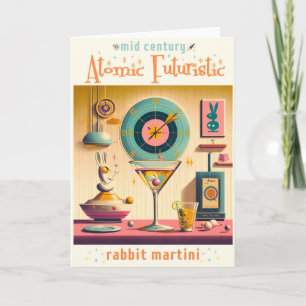 Mid Century Atomic Retro Futuristic Rabbit Martini Card
